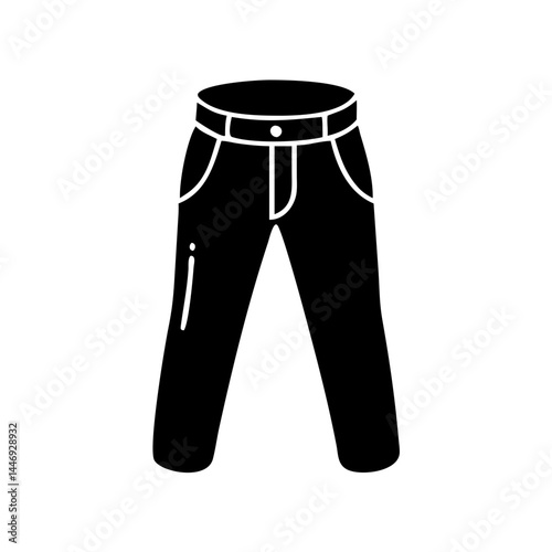 Stylized icon of modern casual pants featuring a belt and pockets