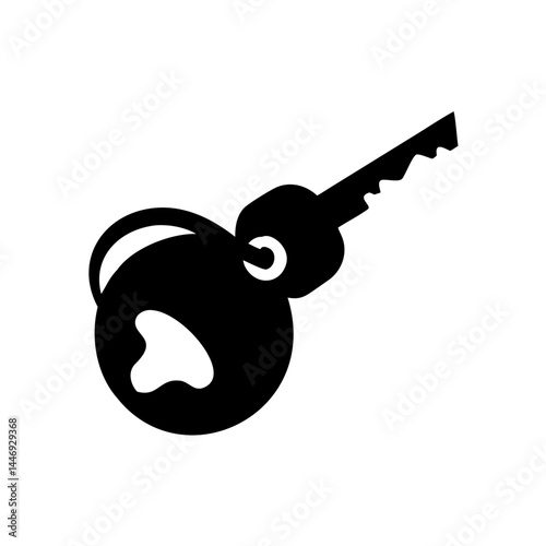 Solid Black Key with Round Head and Keyring Hole Illustration