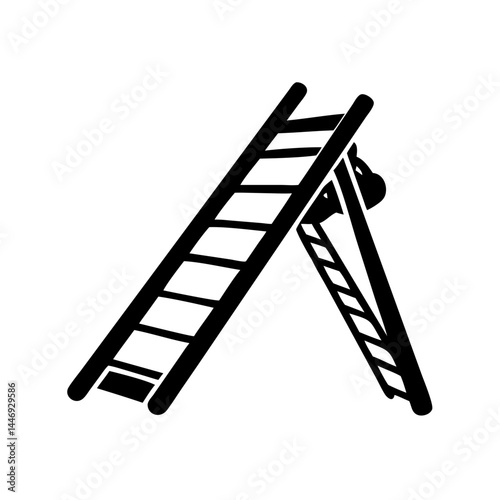 Black Silhouette of an AFrame Ladder against a White Background