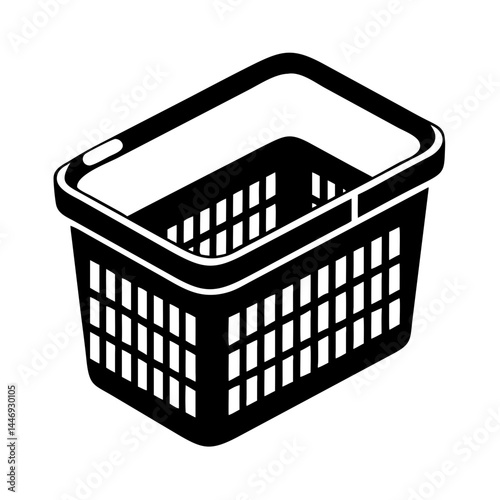 Monochrome illustration of a plastic shopping basket for carrying groceries or goods