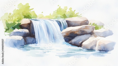 A serene watercolor texture depicting a fresh river waterfall, suitable for artistic projects and nature themes.