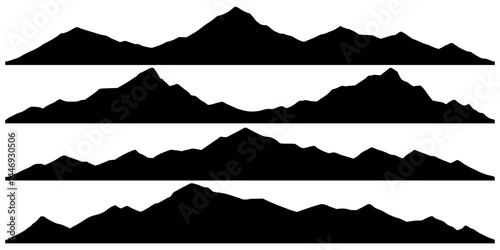 Mountains silhouettes on the white background. Vector set of outdoor design elements