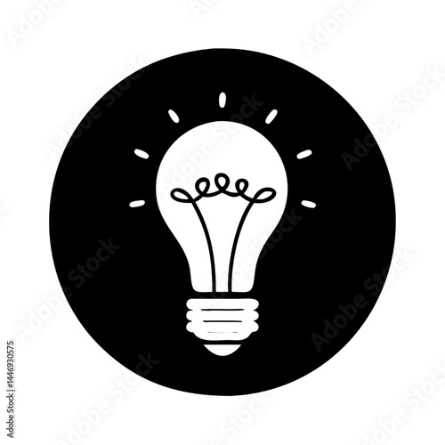 Stylized light bulb on black circle evoking bright ideas and inspiration