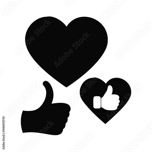 Black and White Love and Like Icons for Social Media Engagement Boost