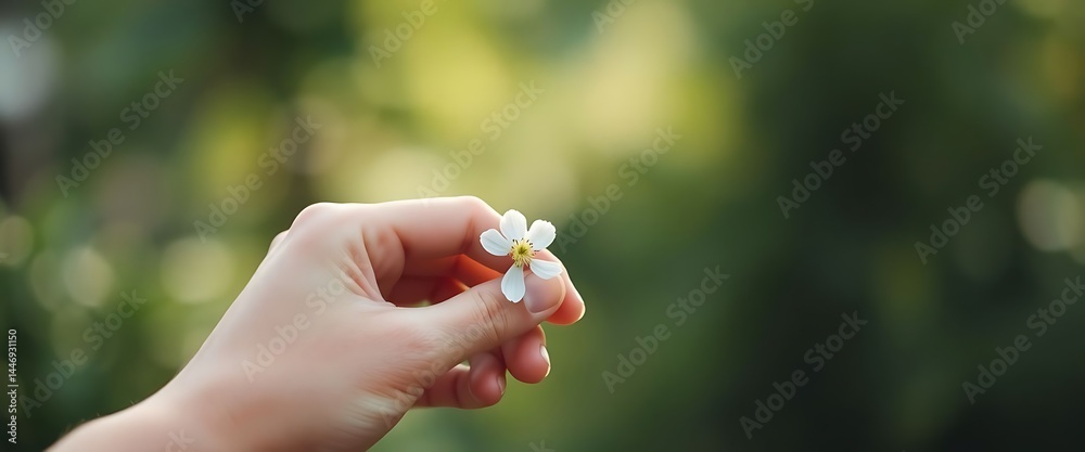 person holding a small white flower in their hand person holding a small white flower in their hand