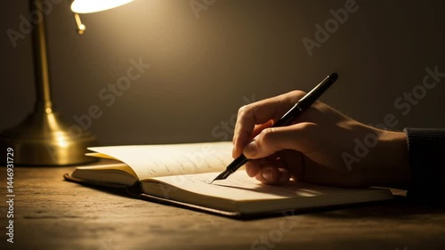 Hand writing with fountain pen in notebook