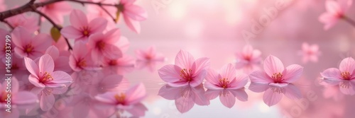 Ethereal pink blossoms adrift in milky bath, soft focus , romantic, art