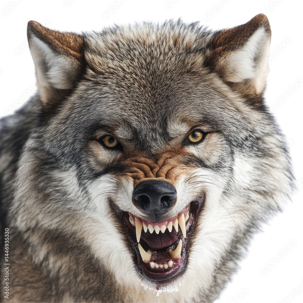 Fototapeta premium Snarling Wolf with Sharp Fangs on transparent background