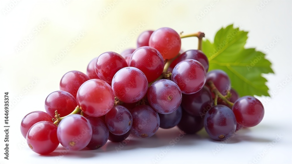 Grape bunch, isolated on white background, fresh juicy fruits with leafy vine, photorealistic macro Grape bunch, isolated on white background, fresh juicy fruits with leafy vine, photorealistic macro