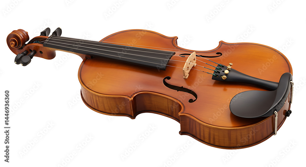 Fototapeta premium Elegant brown violin on a white backdrop, perfect for musical themes and stock usage