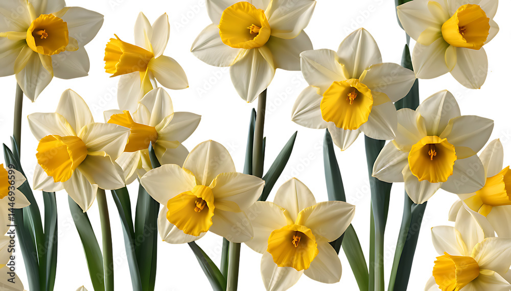 yellow and white daffodils on white | Close-up of beautiful yellow and white daffodil flowers in full bloom set against a plain light background, showcasing their vibrant petals and simple elegance. yellow and white daffodils on white | Close-up of beautiful yellow and white daffodil flowers in full bloom set against a plain light background, showcasing their vibrant petals and simple elegance.