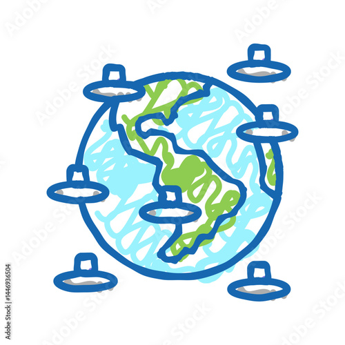 alien invasion of planet icon doodle illustration
