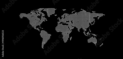 Black and white halftone dotted world map vector illustration, vector, retro