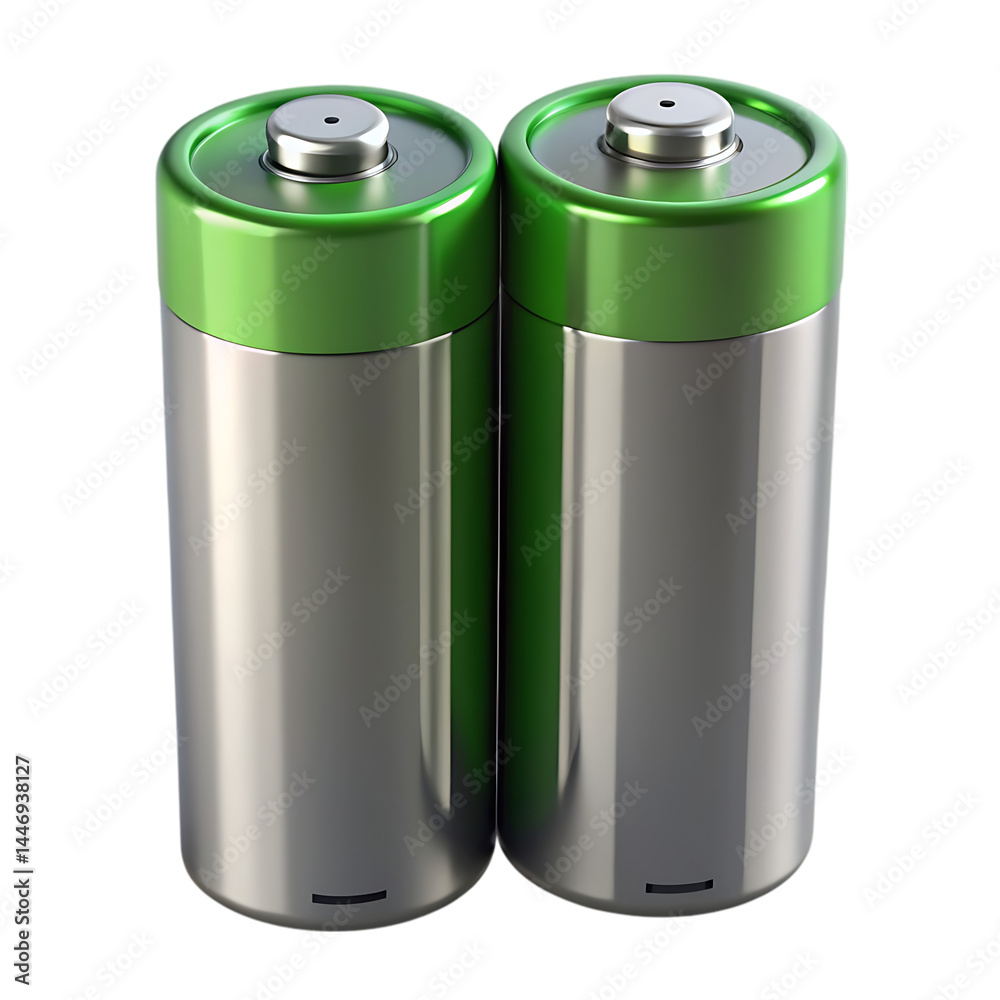 Two Green-Topped Cylindrical Batteries: A Close-Up Image Two Green-Topped Cylindrical Batteries: A Close-Up Image