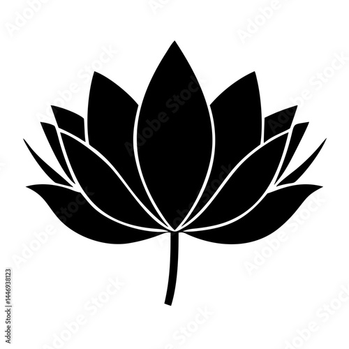 Elegant black silhouette of a lotus flower with symmetrical petal arrangement