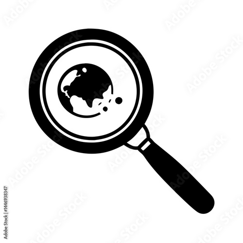 Magnifying glass focuses on an image of earth, signifying research and exploration