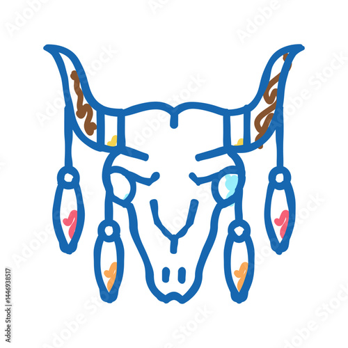 animal scull with boho decoration icon doodle illustration