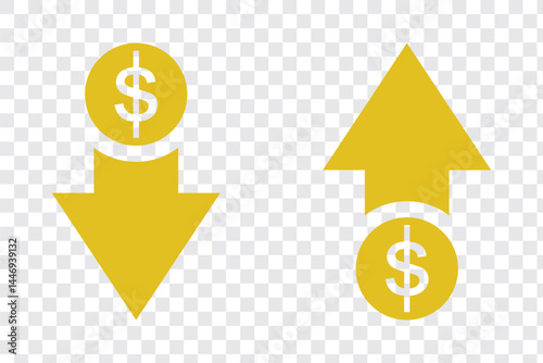 cost reduction icon vector. dollar decrease sign. profit decrease symbol. cost saving sign. vector illustration on transparent background