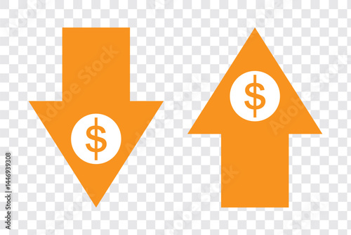 cost reduction icon vector. dollar decrease sign. profit decrease symbol. cost saving sign. vector illustration on transparent background