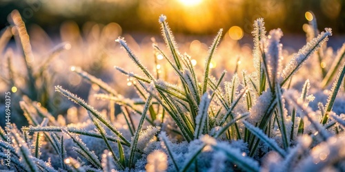 Frosty grass texture in sunlight for winter nature blogs, presentations, and environmental awareness photo