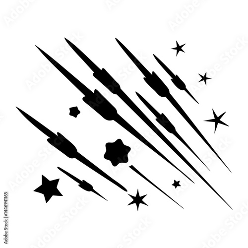 Wallpaper Mural Black and White Illustration of Shooting Stars and Sparkling Stars Ascending Torontodigital.ca