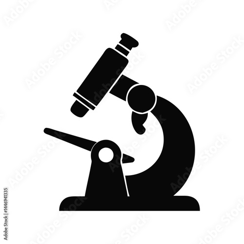 A classic black and white silhouette illustration of a scientific microscope