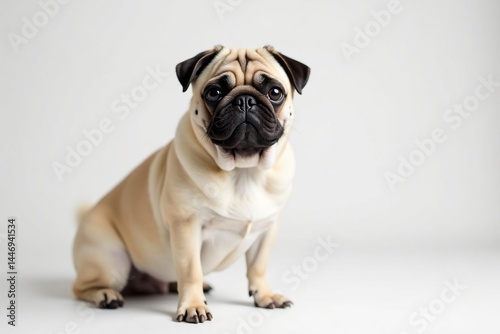 Wallpaper Mural A single pug poses on a pristine white backdrop, puppy, adorable, isolated Torontodigital.ca
