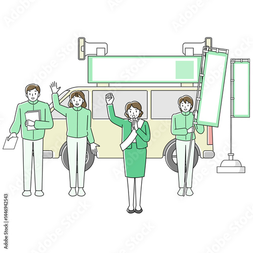 選挙カーの前で街頭演説をする女性候補者
