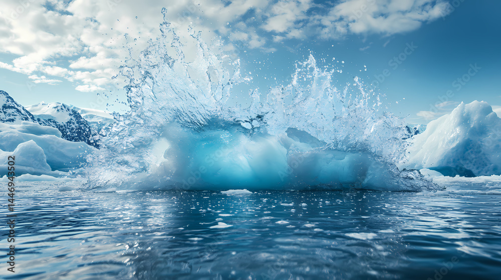 Obraz premium Explosive water splash frozen in time. [Frozen Time] | Arctic Flow | time current. Illustration