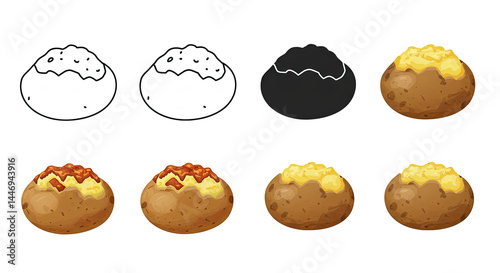 Pixel Art Baked Potato Illustrations A Variety Of Styles With Transparent Background