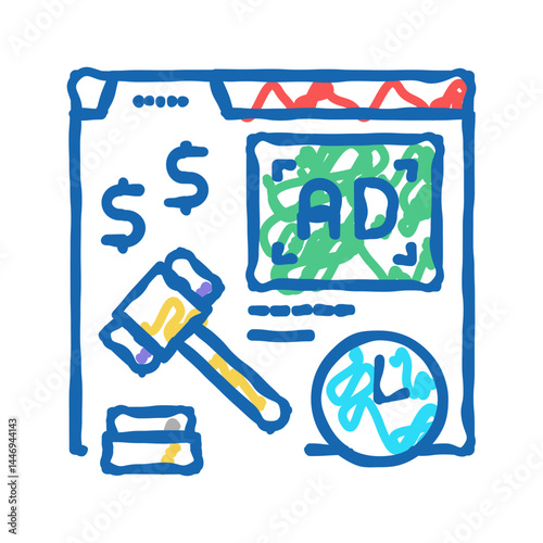 real time bidding icon doodle illustration