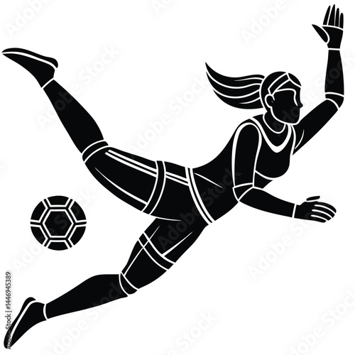 Dynamic Female Soccer Goalkeeper Making a Save