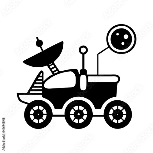 Illustration of a lunar rover exploring a planet surface in vector format