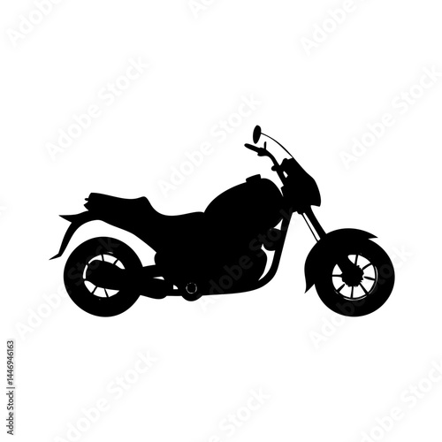 Silhouette of a Powerful Cruiser Motorcycle Against a Clean White Background