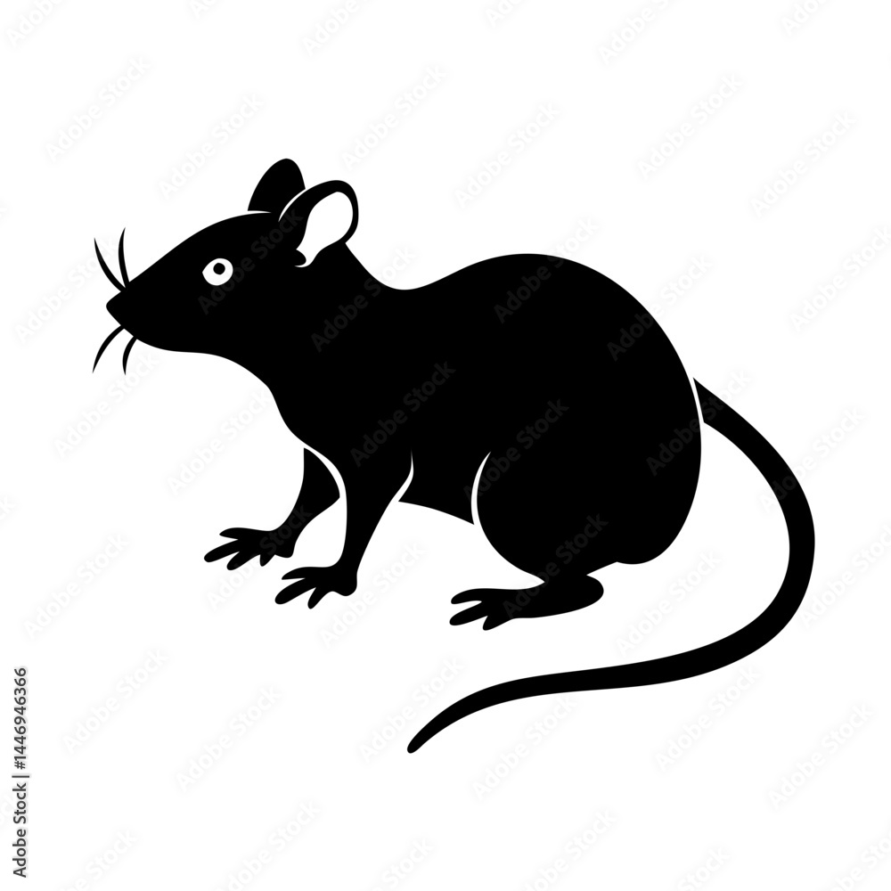 Obraz premium Silhouette Illustration of a Black Rat, Ready for Design and Vectorization
