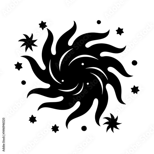 Abstract black and white galaxy, stars and cosmos with swirling vortex