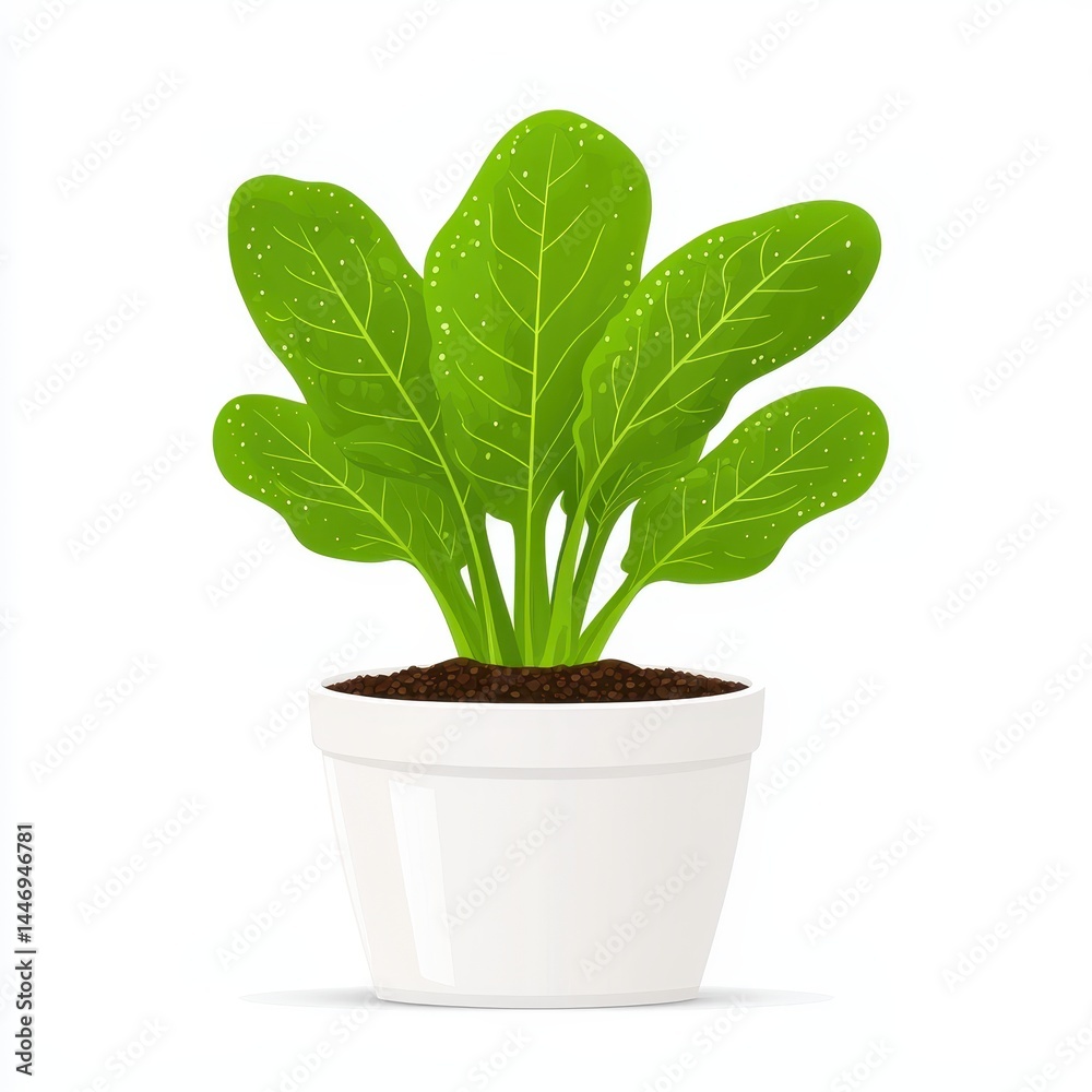 Obraz premium Vibrant Green Spinach Plant in a White Pot