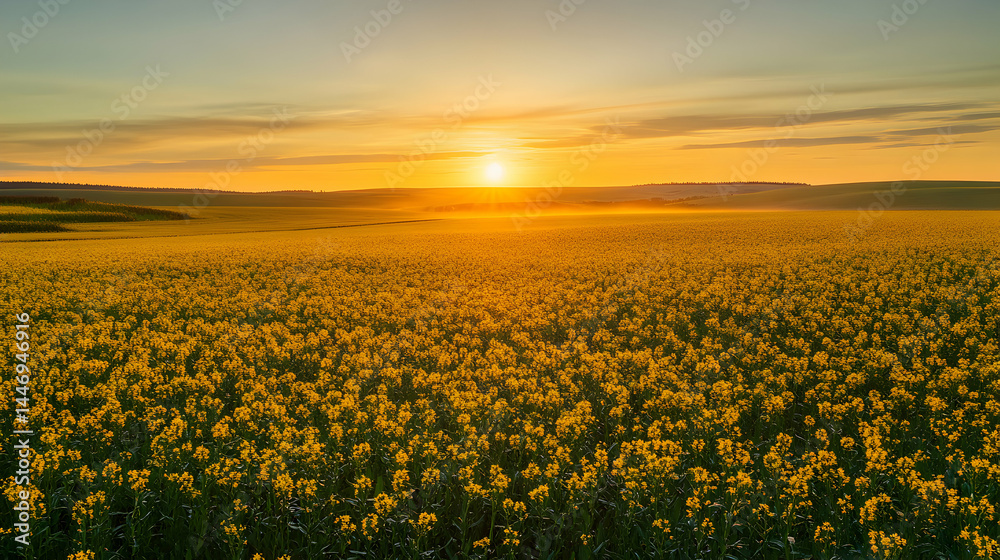 Fototapeta premium A golden sunrise over a vast forest landscape creating a warm atmosphere.