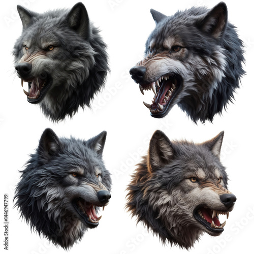 Furious wolves growl baring their teeth