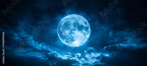 Obraz na płótnie Moon on night sky with glowing blue light. Science galaxy astronomy. Generative AI technology.
w salonie