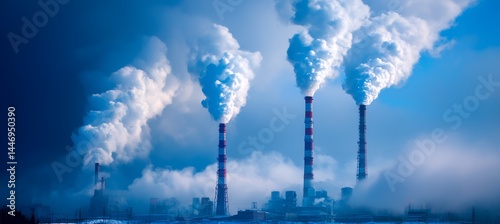 Obraz na płótnie Chimney pollution from factory industry and power plant. Climate change environment nature disaster. Generative AI technology.
w salonie