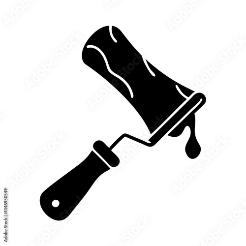 Black and white illustration of a paint roller with dripping paint