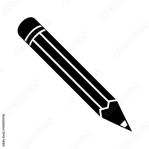 Simple black and white illustration of a sharpened pencil icon graphic
