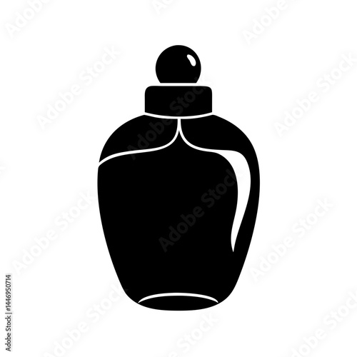 Elegant Black Silhouette Illustration of Perfume Bottle with Spherical Stopper