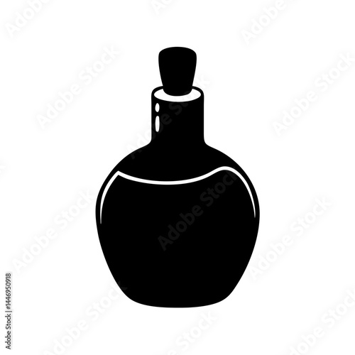 A vintage apothecary bottle in black and white illustration style image