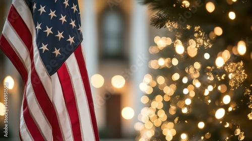 An American flag is featured during the holiday season.