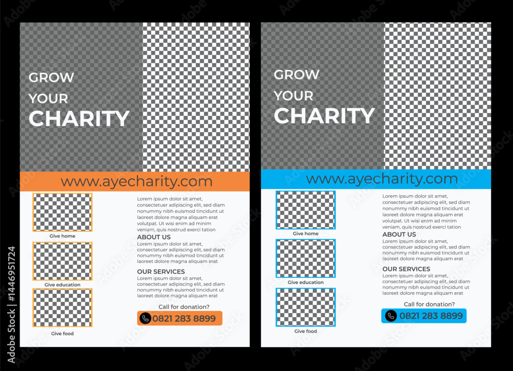 Naklejka premium Charity Flyer it color is blue and orange senior care best service flyer, care center flyer template, senior care flyer template, home care service flyer, medical charity flyer template with brochure.