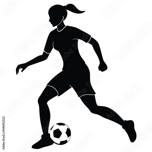 Silhouette of Female Soccer Player Dribbling the Ball