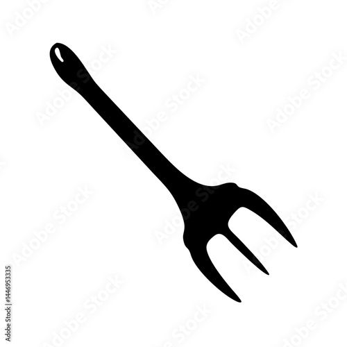 Elegant black silhouette of a threepronged serving fork on white backdrop