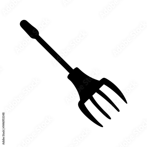 Black Silhouette of a Gardening Hand Tool Three Pronged Cultivator Weeder